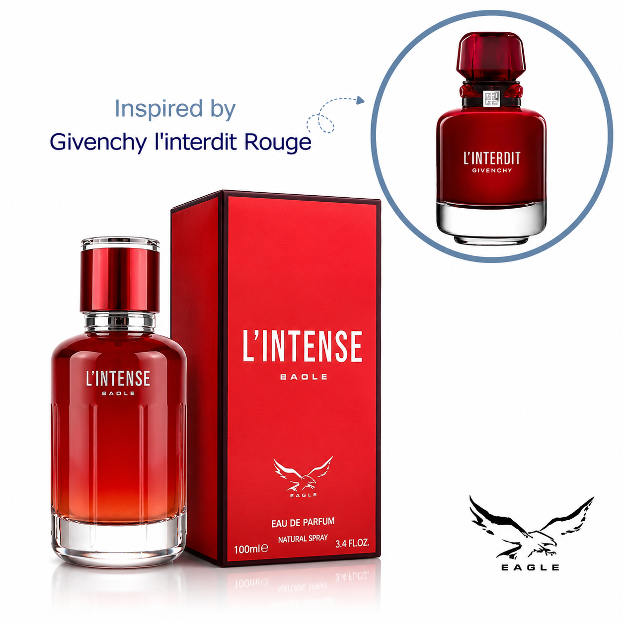 Eagle L'Intense Rouge Eau De Parfum 100ml - Inspired By Givenchy L'Interdit Rouge